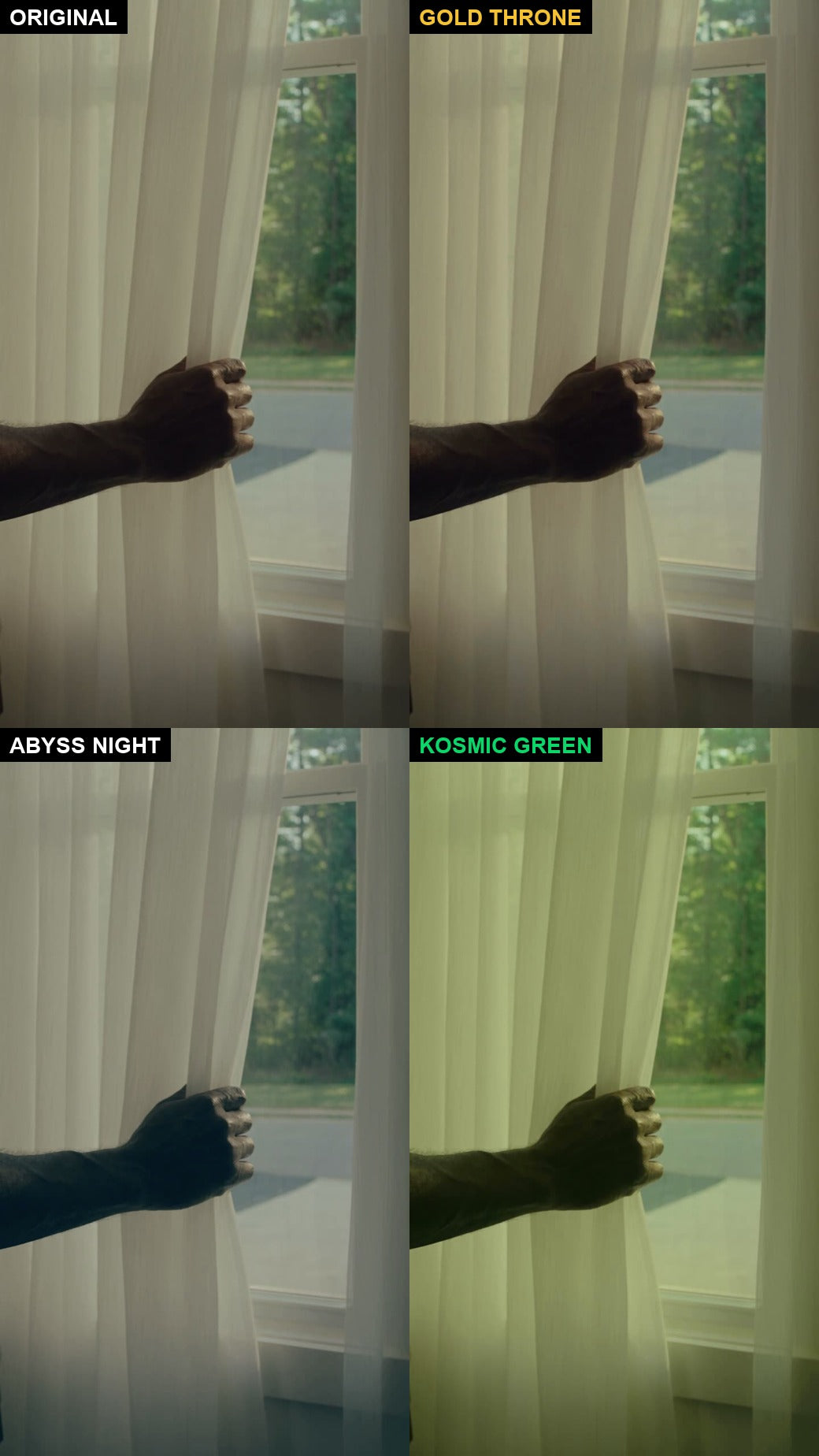 Before and after — KV Kosmic LUT applied, example 1