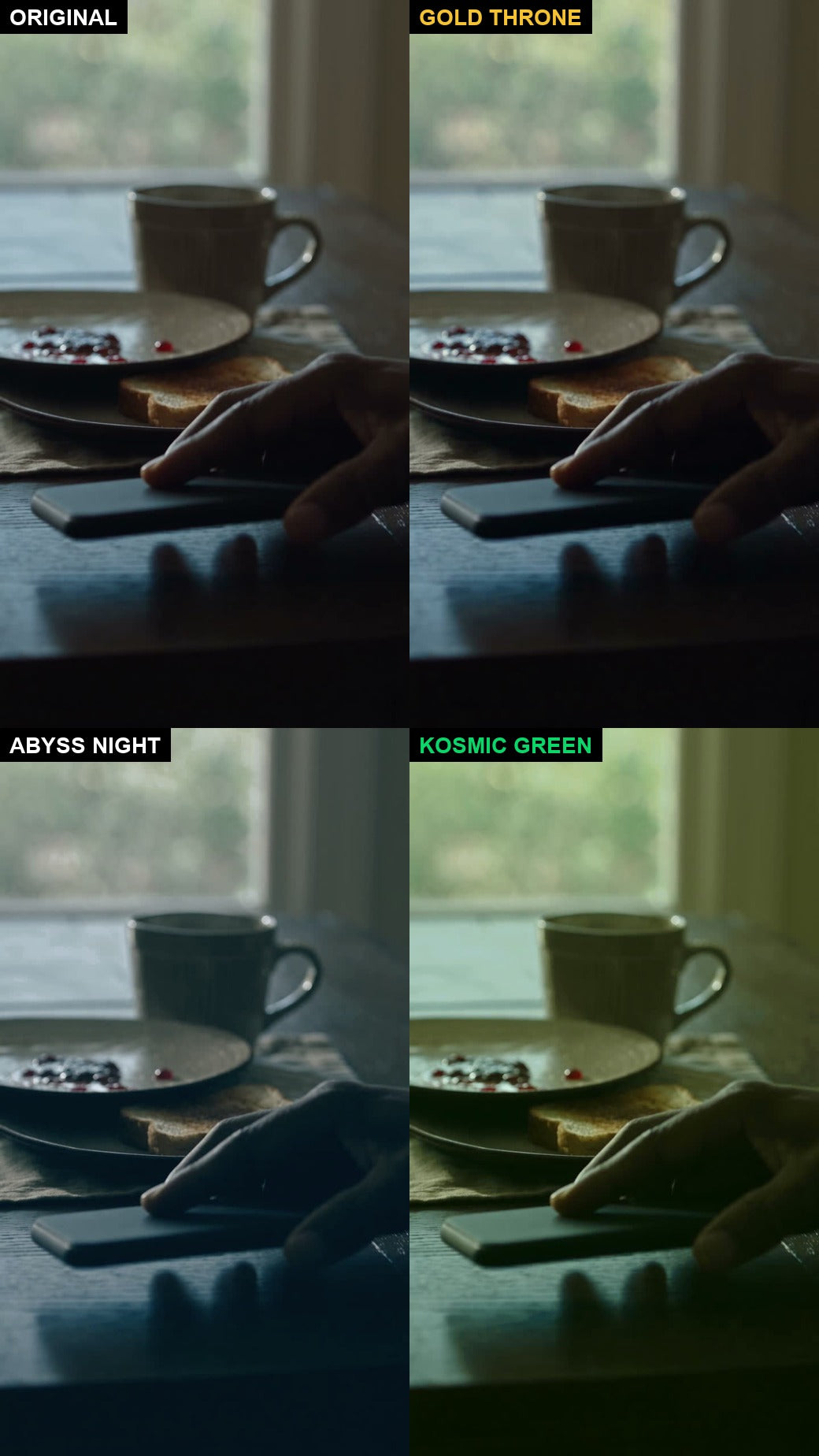 Before and after — KV Kosmic LUT applied, example 2