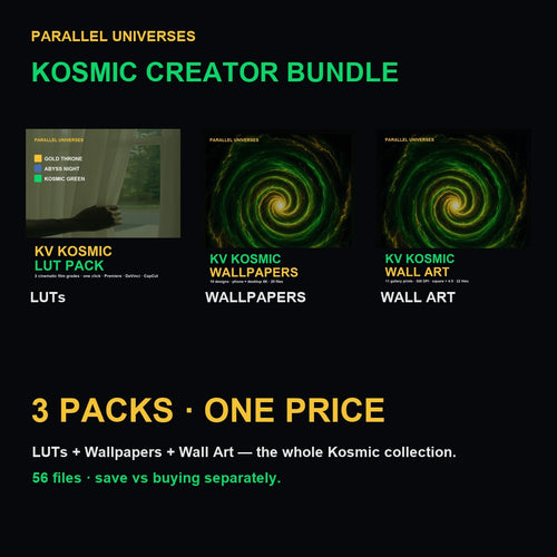 KV Kosmic Creator Bundle — LUTs + Wallpapers + Wall Art, all 3 packs
